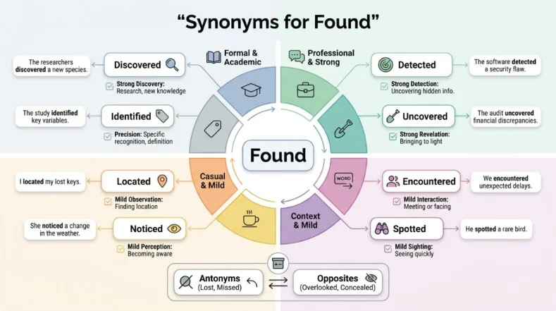 synonyms for found
