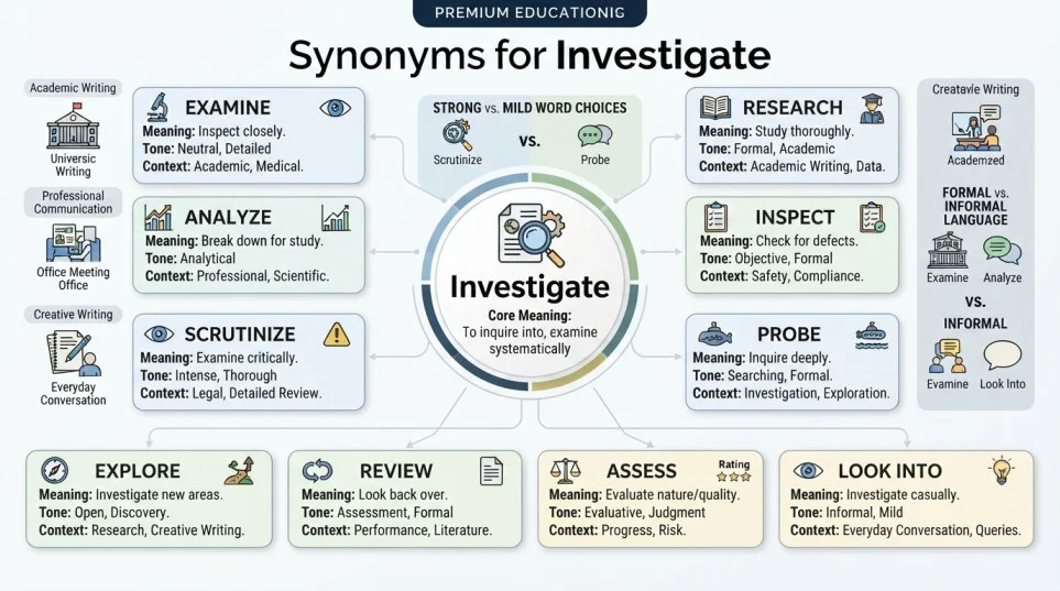 Synonyms for Investigate
